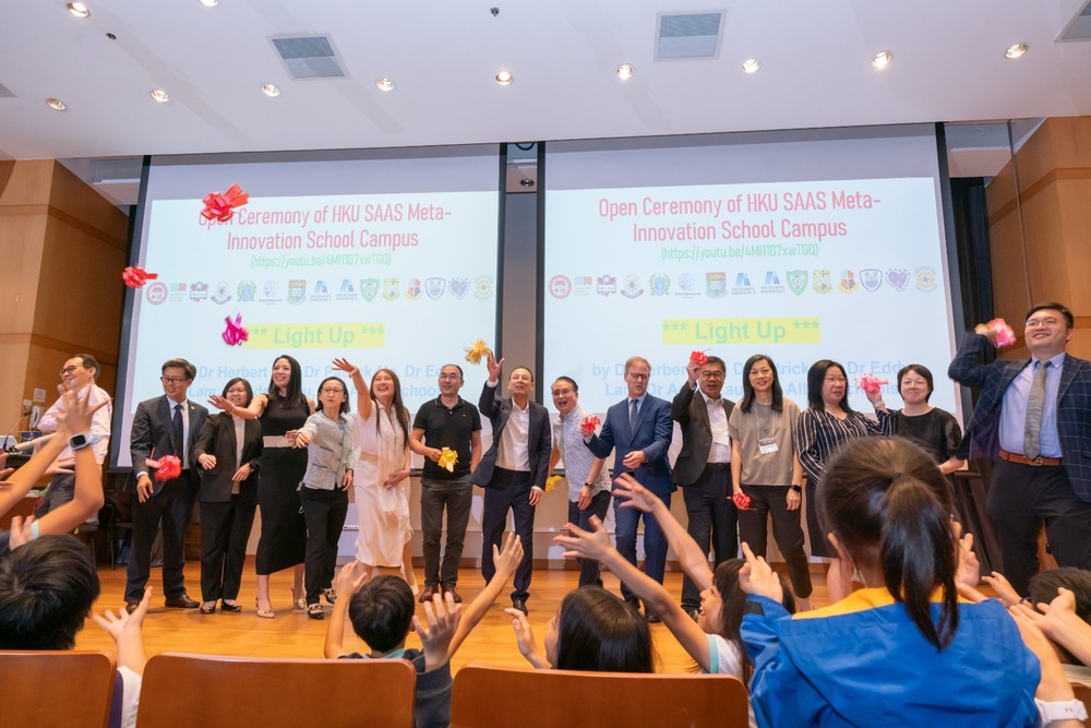 Opening Ceremony of Meta-Innovation School Campus at HKU Campusland on Oct 6 with 11 schools’ principals, teachers and students, CEO and director of Marvel Digital Ai Limited, HKU SAAS DSL deputy director and Associate Dean of Science Faculty. Opening Ceremony of Meta-Innovation School Campus at HKU Campusland on Oct 6 with 11 schools’ principals, teachers and students, CEO and director of Marvel Digital Ai Limited, HKU SAAS DSL deputy director and Associate Dean of Science Faculty.