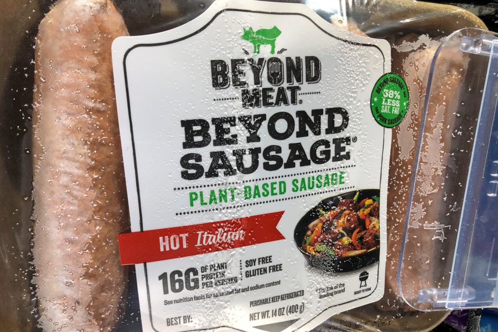 Vegetarian sausages from Beyond Meat Inc, the vegan burger maker, are shown for sale at a market in Encinitas, California, U.S., June 5, 2019.  REUTERS