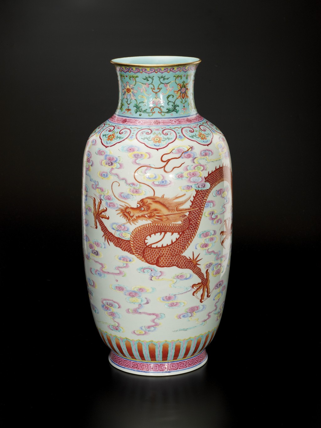 Zun vase with dragons in gold red and iron red