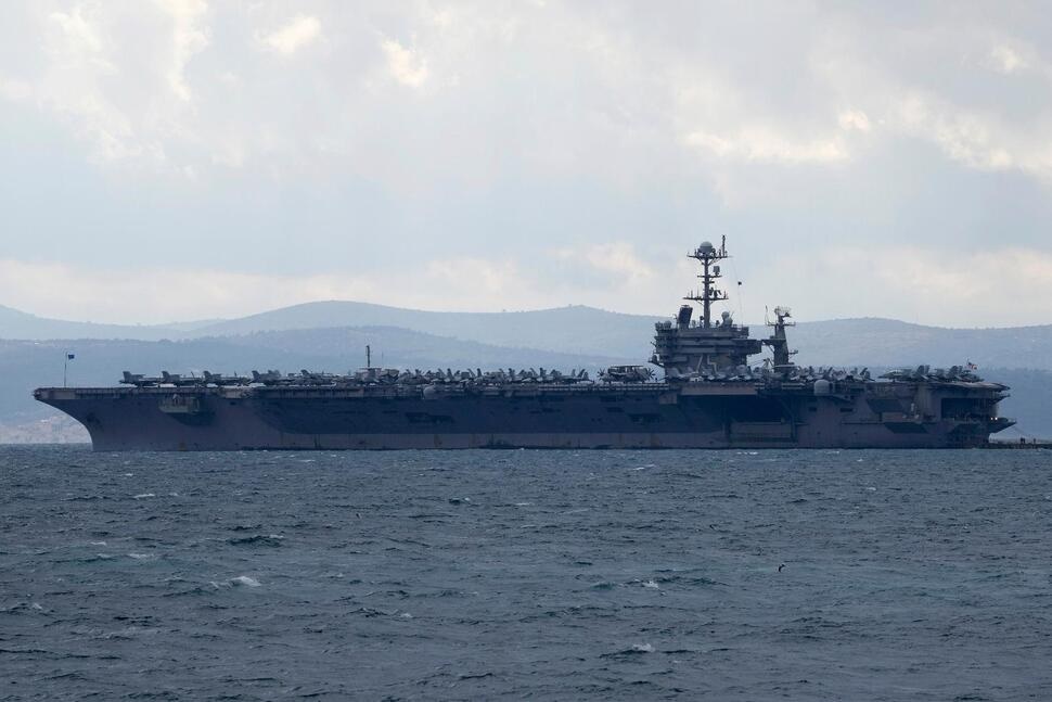 FILE - Aircraft carrier USS Harry S. Truman is moored near Split, Croatia, Feb. 14, 2022. (AP Photo/Darko Bandic, File)