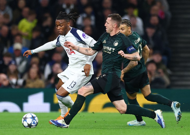 Destiny Udogie, left, started in the 4-0 win over Copenhagen in the Champions League. REUTERS