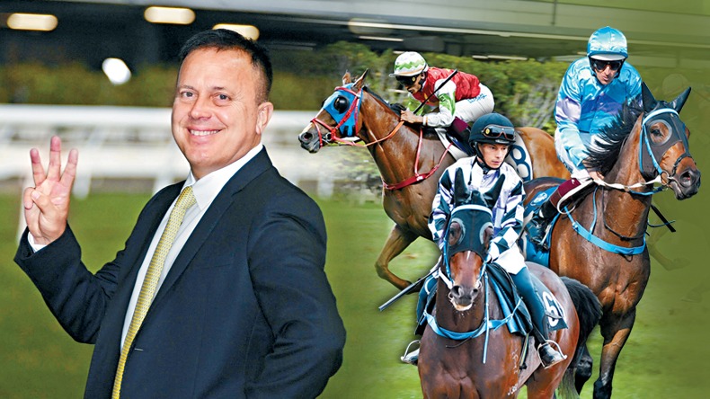 Caspar Fownes has some leading chances at Happy Valley on Wednesday night including (from left) Jumbo Legend, Mighty Commander and Lo Rider (Sing Tao) 