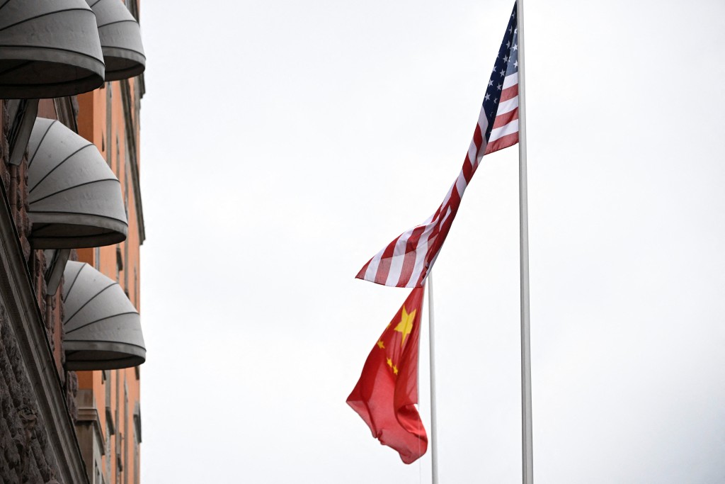A U.S. and Chinese flag flutter outside Sweden's government offices "Rosenbad" in Stockholm, Sweden, July 29, 2025, ahead of the second day of trade talks between China and the U.S. REUTERS 