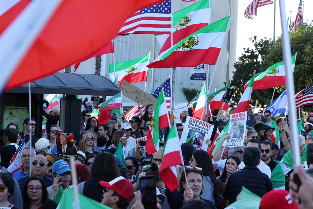 Activists take part in a “Free Iran” rally in Los Angeles, California, on January 11, 2026. (AFP)