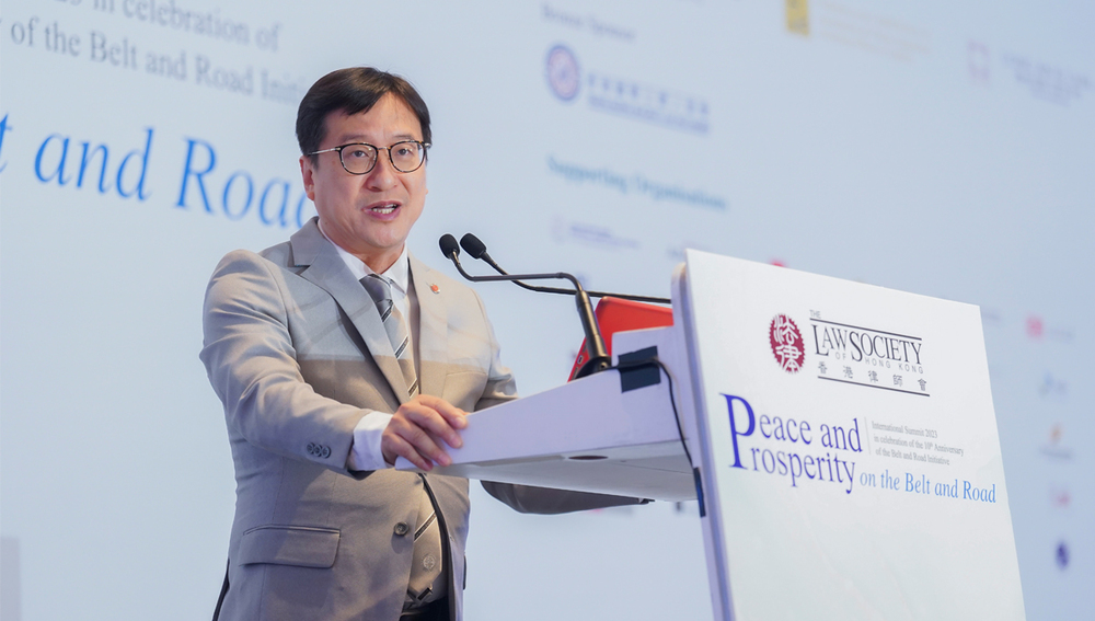 Mr C. M. Chan, President of The Law Society of Hong Kong, delivers his welcome remarks