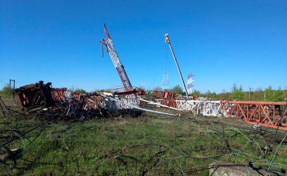 A view of toppled Pridnestrovian radio center antennas, also known as A view of toppled Pridnestrovian radio center antennas, also known as