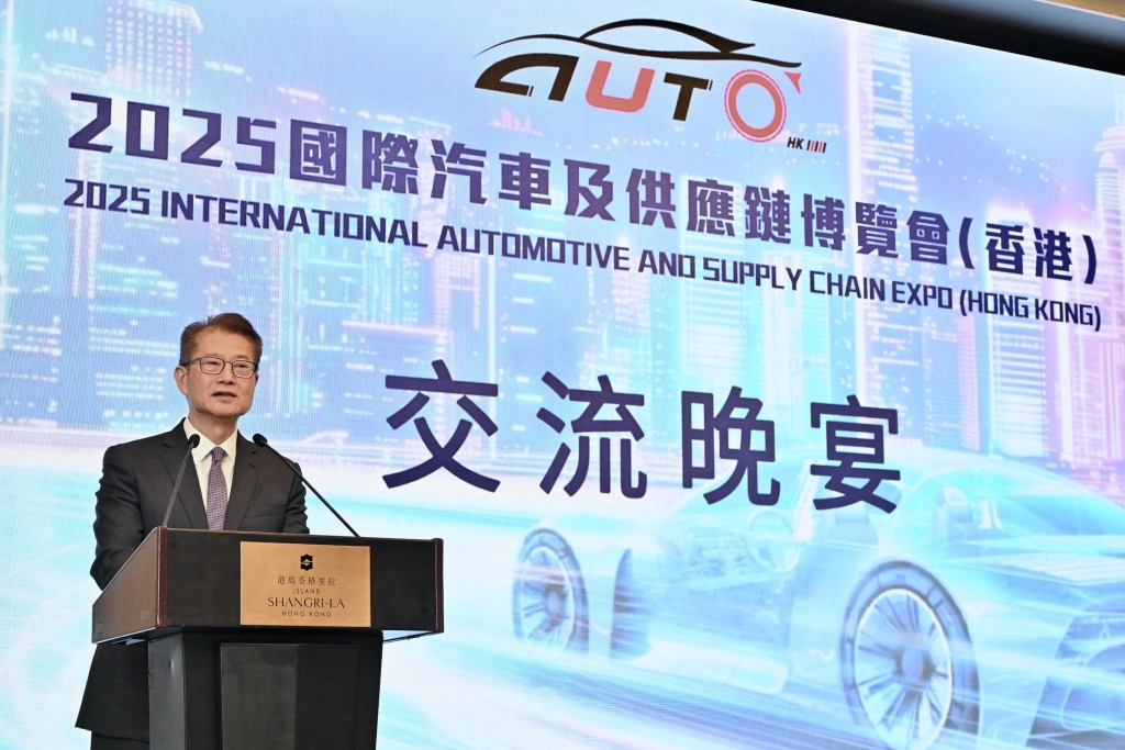 Paul Chan speaks at an event before an international auto show kicks off on Thursday.