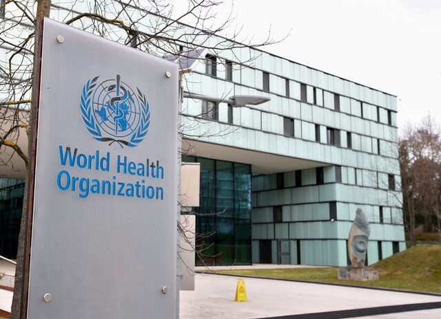 A logo is pictured outside a building of the World Health Organization (WHO) during an executive board meeting on update on the coronavirus outbreak, in Geneva, Switzerland, February 6, 2020. REUTERS/Denis Balibouse/File Photo 
