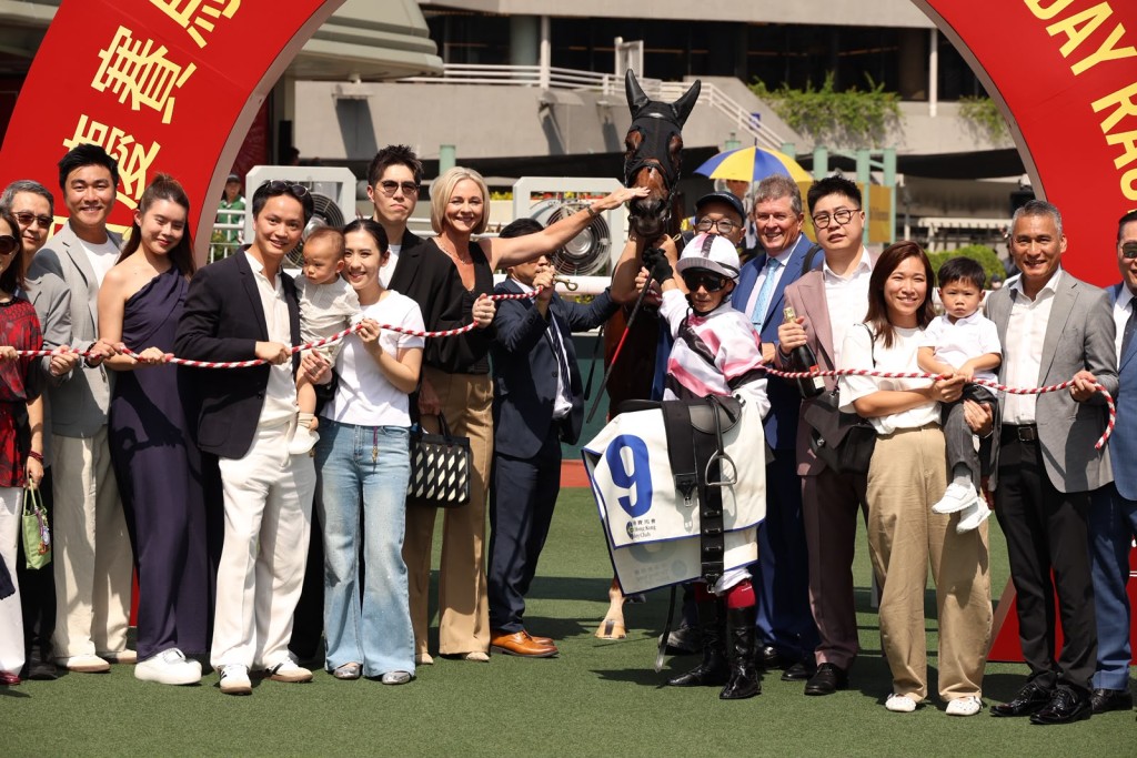 Brett Crawford and connections of All Are Mine after winning Race 2. Sing Tao