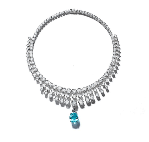 Tiffany High Jewelry blue cuprian elbaite tourmaline and diamond necklace.