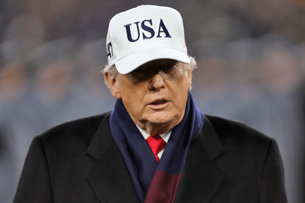 President Donald J. Trump stands on the field during the first half of the 126th Army-Navy game at M&T Bank Stadium. (Danny Wild-Imagn Images)