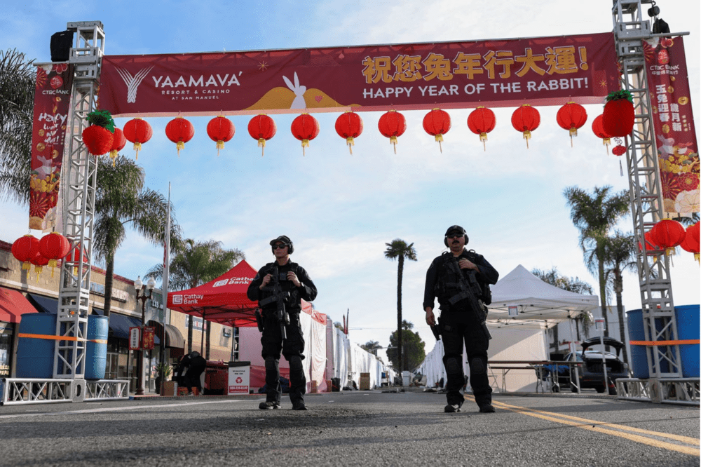 Police officers guard the area near the location of a shooting that took place during a Chinese Lunar New Year celebration, in Monterey Park, California, U.S. January 22, 2023. (REUTERS/Mike Blake) Police officers guard the area near the location of a shooting that took place during a Chinese Lunar New Year celebration, in Monterey Park, California, U.S. January 22, 2023. (REUTERS/Mike Blake)