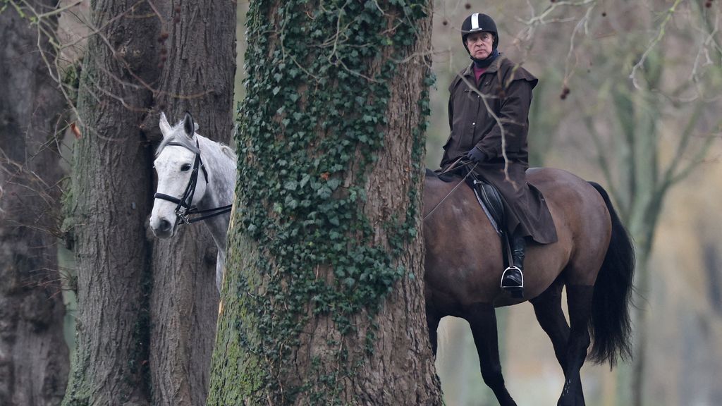 Andrew Mountbatten-Windsor rides a horse in Windsor Great Park. Reuters