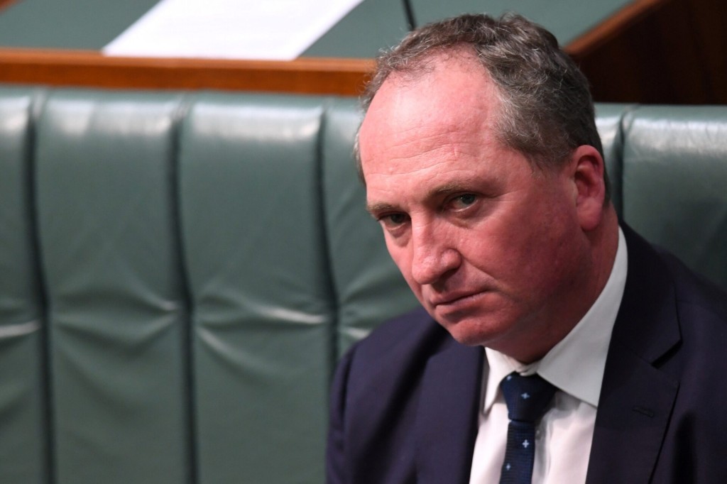 Former Australian Deputy Prime Minister Barnaby Joyce sits in the House of Representatives at Parliament House in Canberra, Australia, August 14, 2017. AAP/Mick Tsikas/via REUTERS