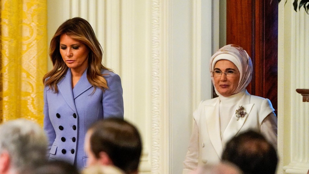 Turkish First Lady Emine Erdogan (right) and US President Donald Trump's wife (left).