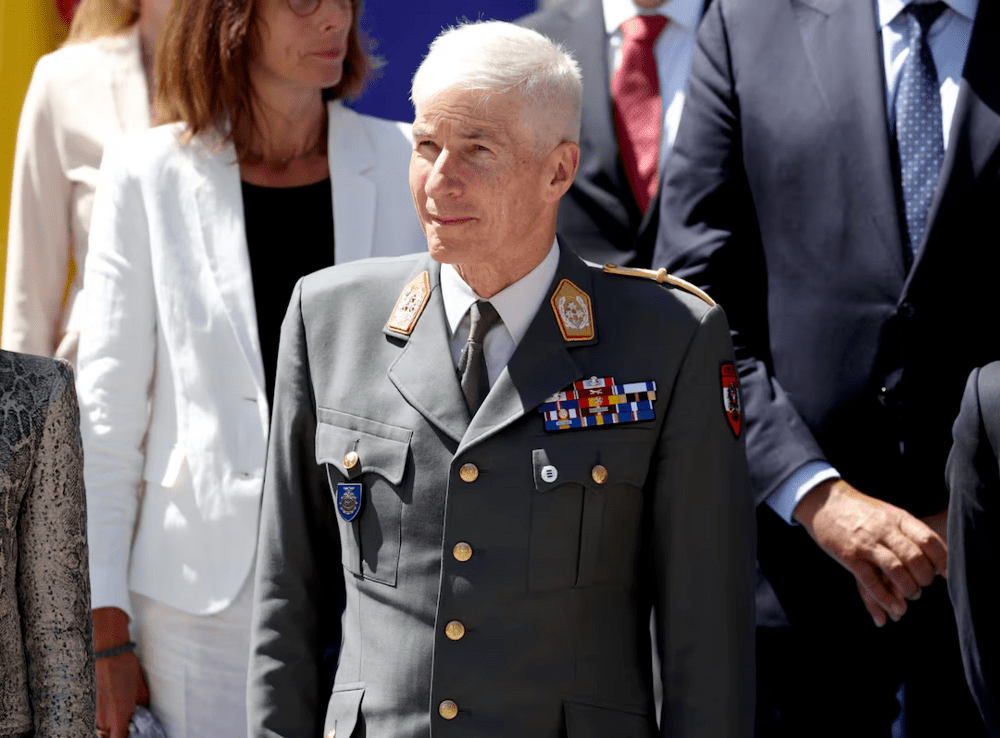 Robert Brieger, chairman of the European Union Military Committee (EUMC), poses for a family photo with other attendees during the informal EU ministerial meeting on defence in Toledo, Spain August 30, 2023. REUTERS/Isabel Infantes/File Photo Robert Brieger, chairman of the European Union Military Committee (EUMC), poses for a family photo with other attendees during the informal EU ministerial meeting on defence in Toledo, Spain August 30, 2023. REUTERS/Isabel Infantes/File Photo