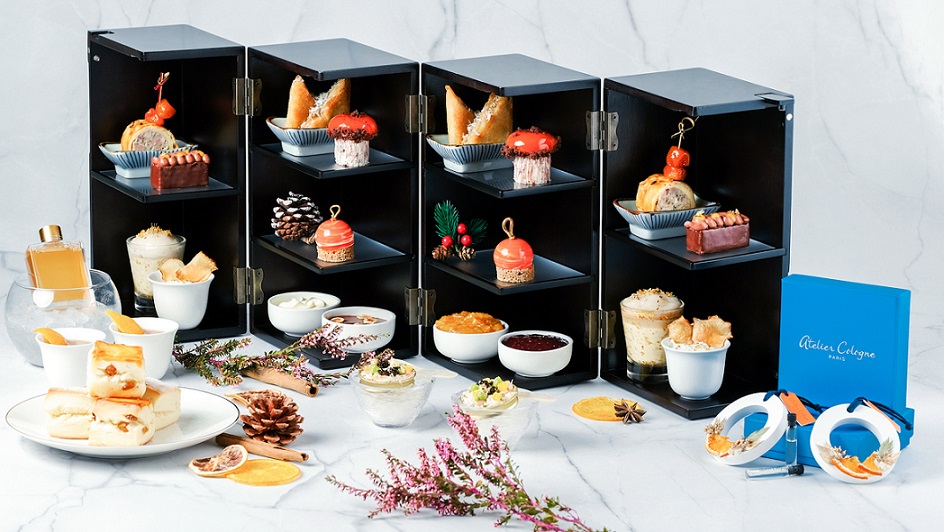 Atelier Cologne and Kerry Hotel Hong Kong tea time creations are presented in a custom-made wooden ‘treasure box.'
