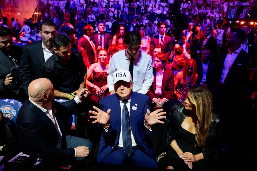 President Trump gestures as he attends UFC Freedom 250 on the South Lawn of the White House, June 15. REUTERS/Evan Vucci