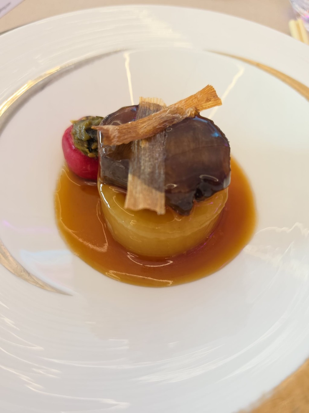 Stewed Wagyu cheek, turnip in Port wine sauce By chef Lau Yiu-fai