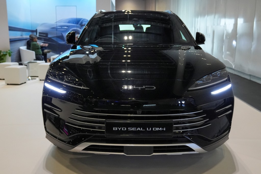 BYD electric car is being exhibited at the Everything Electric, the Home Energy & Electric Vehicle Show, in London, Britain, April 16, 2025. Picture provided by REUTERS.