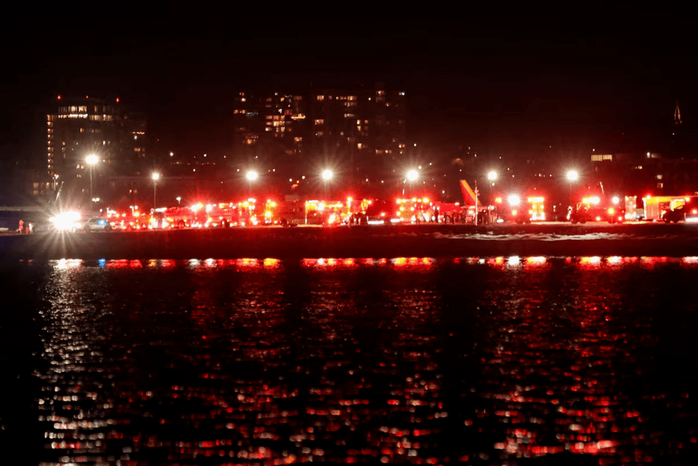 Emergency service vehicles stand near the site of the crash after American Eagle flight 5342 collided with a helicopter while approaching Reagan Washington National Airport and crashed in the Potomac River, outside Washington, U.S., January 29, 2025. REUTERS/Carlos Barria Emergency service vehicles stand near the site of the crash after American Eagle flight 5342 collided with a helicopter while approaching Reagan Washington National Airport and crashed in the Potomac River, outside Washington, U.S., January 29, 2025. REUTERS/Carlos Barria