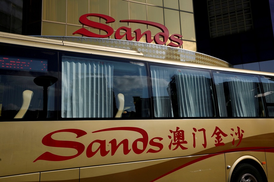 A bus stops outside Sands Macao. REUTERS
