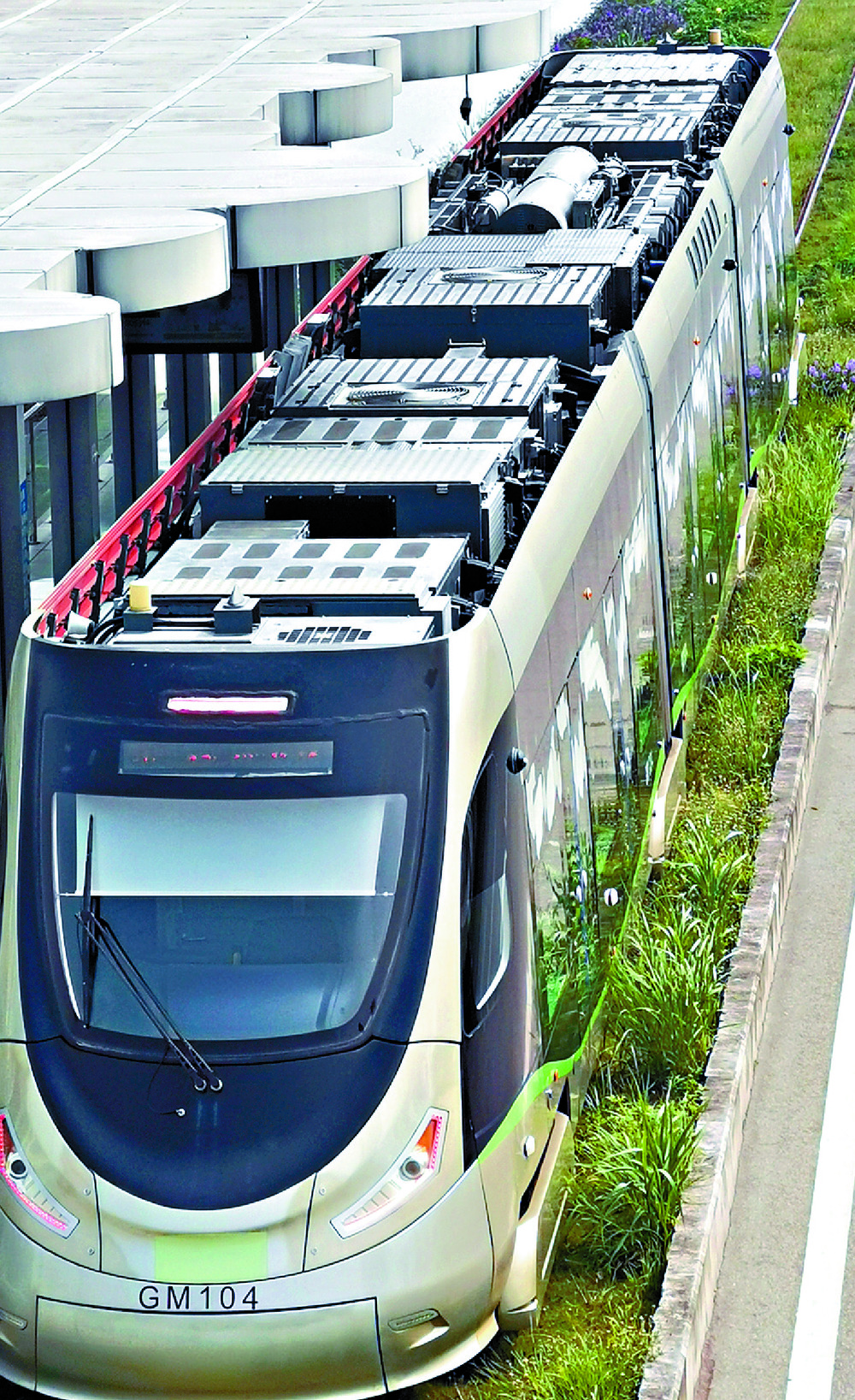A LRV train at a filling station. A LRV train at a filling station.