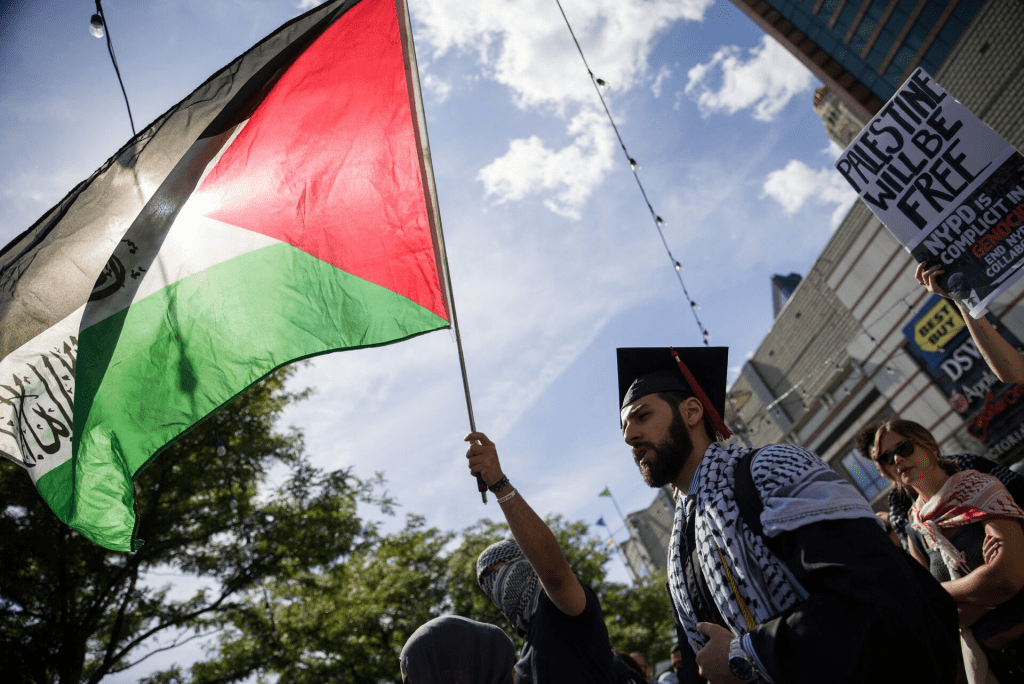 Pro-Palestinian protestors hold a rally, amid the ongoing conflict between Israel and the Palestinian Islamist group Hamas, in the Brooklyn borough of New York City, U.S., May 31, 2024. REUTERS/Eduardo Munoz