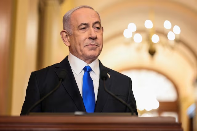 Israeli Prime Minister Benjamin Netanyahu looks on as he speaks with reporters, on the day of his address to a joint meeting of Congress at the U.S. Capitol, in Washington, U.S., July 24, 2024. REUTERS/Craig Hudson/File Photo