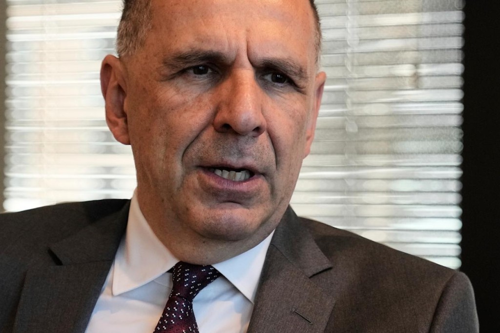 Greece Foreign Minister Giorgos Gerapetritis responds to questions during an interview at the Permanent Mission of Greece to the United Nations, in New York, Monday, May 19, 2025. (AP Photo/Richard Drew)