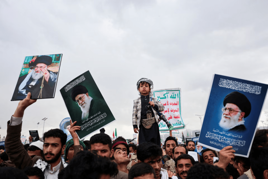 A boy stands as he joins Houthi supporters during a demonstration in solidarity with Iran and Lebanon, amid the U.S.-Israeli conflict with Iran, in Sanaa, Yemen March 6, 2026. REUTERS/Khaled Abdullah