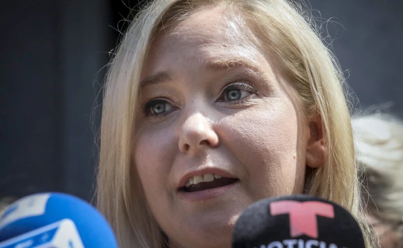 Virginia Giuffre speaks during a news conference outside a Manhattan court in New York, Aug. 27, 2019. (AP Photo/Bebeto Matthews, File)