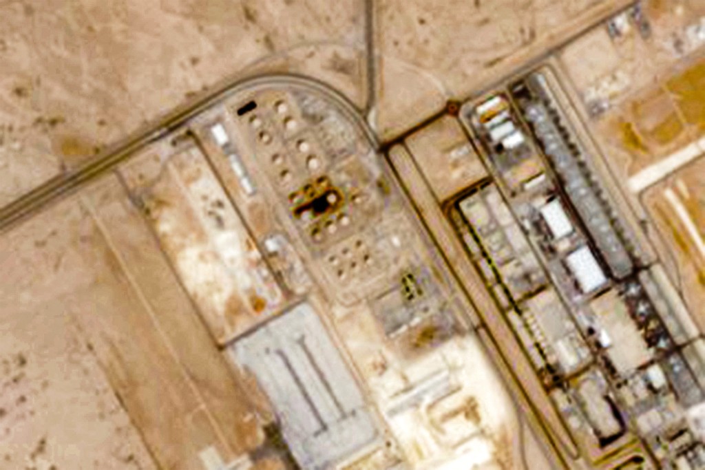 Photo by - / 2026 COPERNICUS SENTINEL DATA / AFP This handout satellite image from Copernicus Sentinel Data taken on September 21, 2026 shows Saudi ARAMCO Bulk fuel depots following an attack, at King Khalid International Airport in Riyadh.