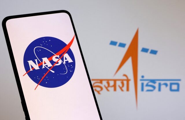 NASA and Indian Space Research Organization logos are seen in this illustration taken May 1, 2023. REUTERS/Dado Ruvic/Illustration/ File photo 
