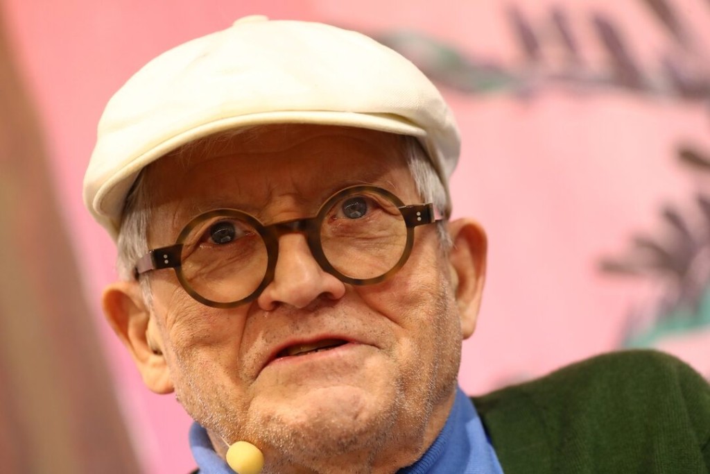 British artist David Hockney speaks during presentation of his new book "A Bigger Book" during the book fair in Frankfurt, Germany October 19, 2016. REUTERS/Kai Pfaffenbach/File Photo