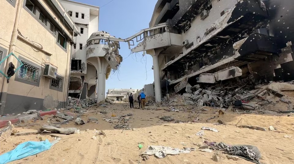 A view of the rubble at the destroyed Al Shifa Hospital during an inspection by the World Health Organisation. (Reuters) A view of the rubble at the destroyed Al Shifa Hospital during an inspection by the World Health Organisation. (Reuters)