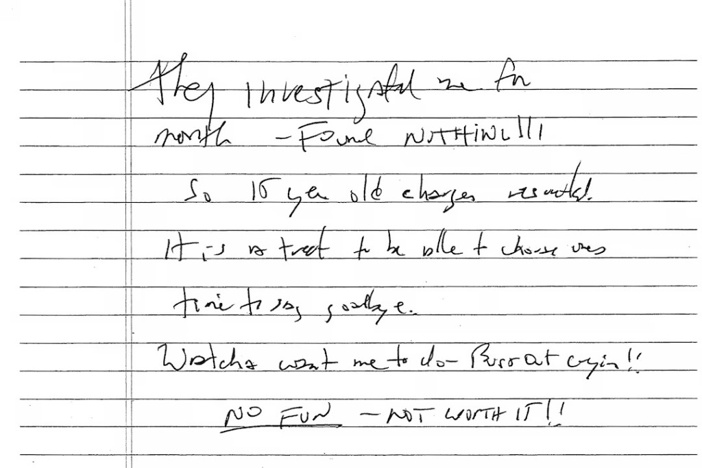 A document including the line "It is a treat to be able to choose one’s time to say goodbye.", described as a suicide note purportedly written by the late Jeffrey Epstein, the disgraced financier and accused sex trafficker who was found dead in his Manhattan jail cell in August 2019 in what was ruled a suicide, is seen after its release by U.S. District Judge Kenneth Karas in New York City, U.S. May 6, 2026. U.S. District Court for the Southern District of New York/Handout via REUTERS