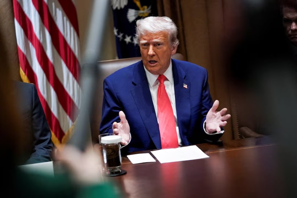 U.S. President Donald Trump attends a cabinet meeting at the White House in Washington, D.C., U.S., April 10, 2025. REUTERS/Nathan Howard
