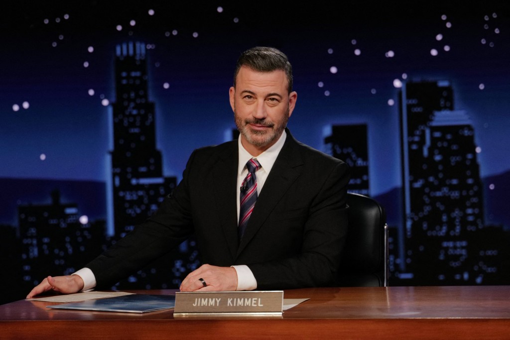 This handout image released by Disney on September 24, 2025, shows Jimmy Kimmel during the taping of "Jimmy Kimmel Live!" at the Capitan Entertainment Centre on September 23, 2025, in Los Angeles, California.  (Photo by Randy Holmes / ABC / AFP)