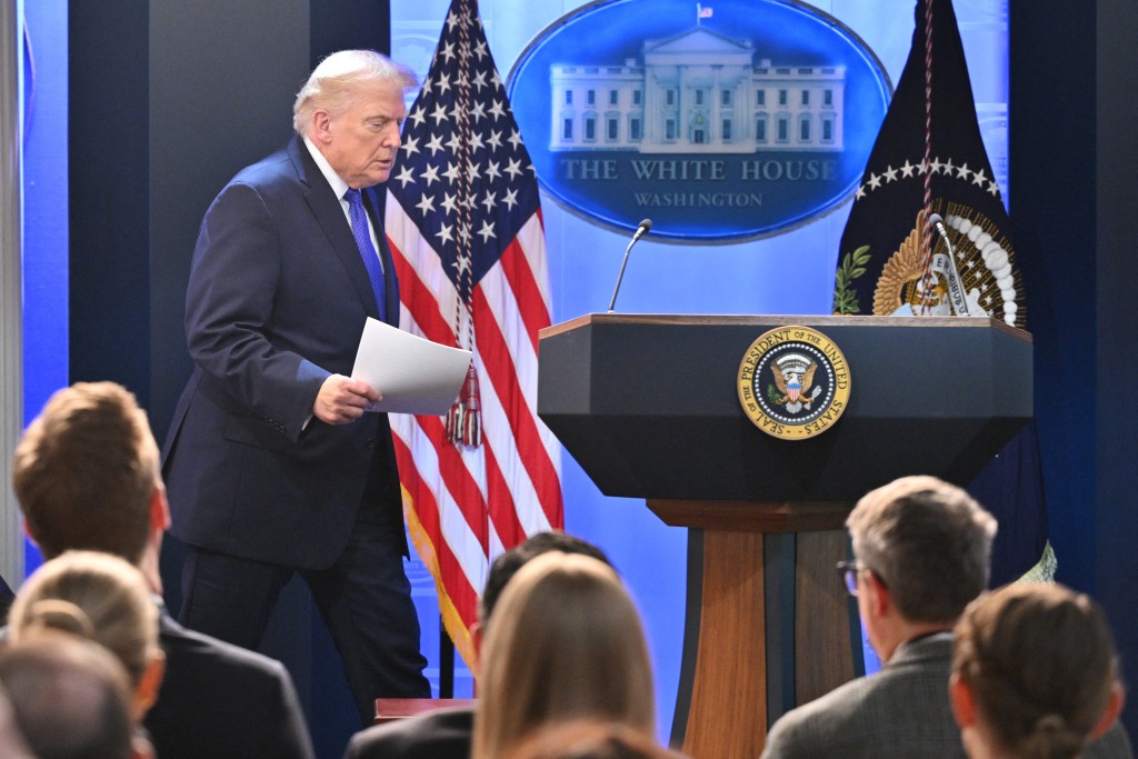 Photo by MANDEL NGAN / AFP. US President Donald Trump arrives for a press conference in the Brady Press Briefing Room of the White House in Washington, DC, on February 20, 2026.