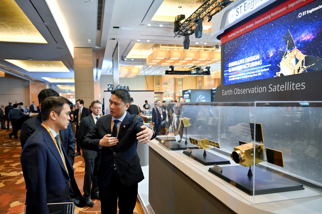 An ST Engineering booth at the Space Summit at Sands Expo and Convention Centre in Singapore February 2, 2026. (Reuters)