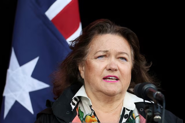 Hancock Prospecting Executive Chairman Gina Rinehart speaks during the Lest We Forget sunset tribute on the eve of ANZAC Day at Sydney Opera House in Sydney, Australia, April 24, 2025. REUTERS/Hollie Adams