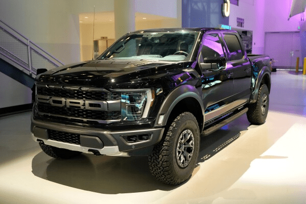 A Ford F-150 truck is displayed at the Dearborn Truck Plant, April 11, 2024, in Dearborn, Mich. (AP Photo/Carlos Osorio, File)
