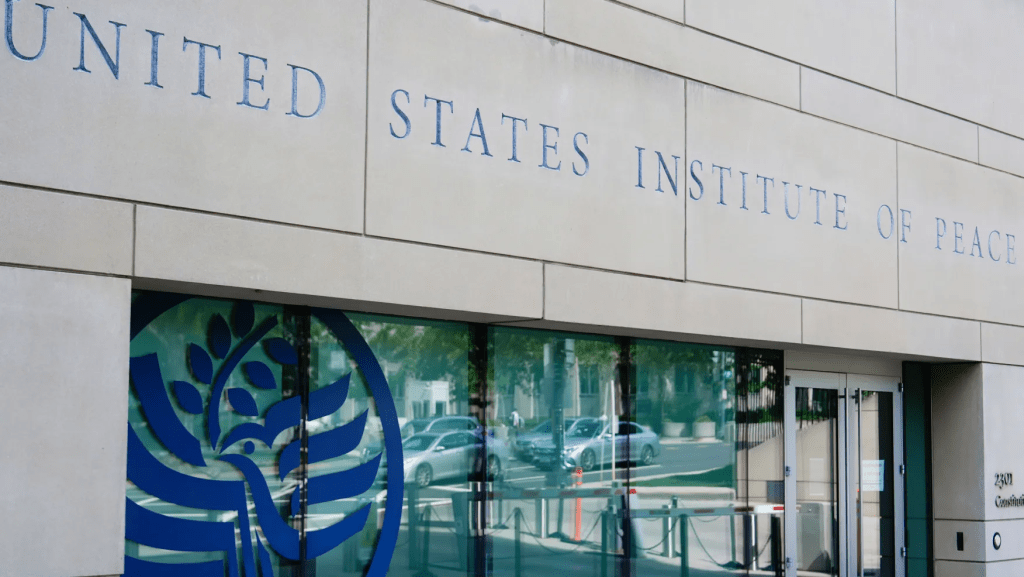 The United State Institute of Peace building is pictured, Monday, May 19, 2025, in Washington. (AP Photo/Julia Demaree Nikhinson)