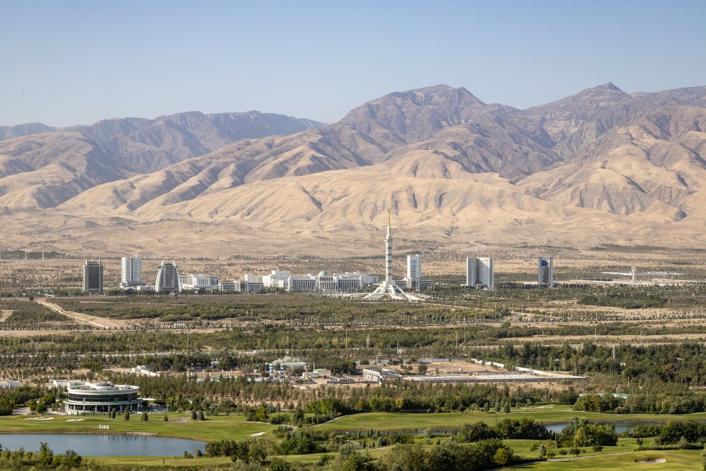 (FILES) A view of the city of Ashgabat taken on August 2, 2025. (Photo by STRINGER / AFP)