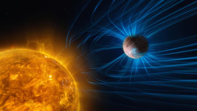 This illustration shows magnetic activity in an exoplanet that is a gas giant like Jupiter but orbits very close to its host star and is tidally locked. The image was released on June 2, 2026. ESO/M. Kornmesser, L. Calcada/Handout via REUTERS