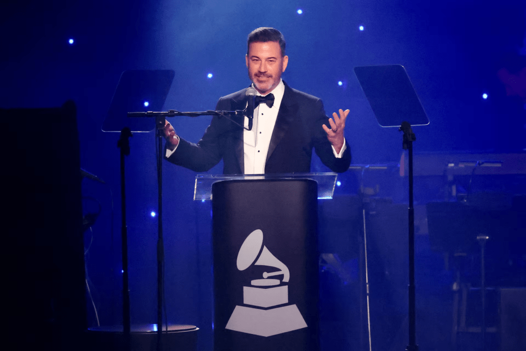 Jimmy Kimmel speaks during the Pre-GRAMMY gala, hosted by the Recording Academy and Clive Davis, in Beverly Hills, California, U.S., February 1, 2025. REUTERS/Mario Anzuoni/File Photo 