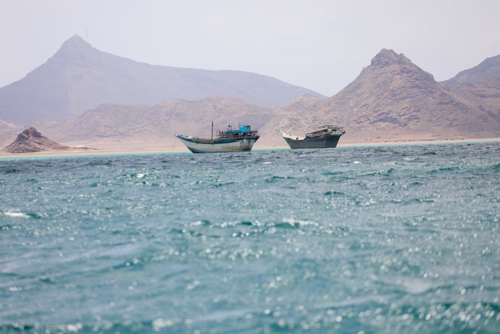 Boats float near the coast of Bab el-Mandeb, Yemen, April 2, 2026. REUTERS/File Photo