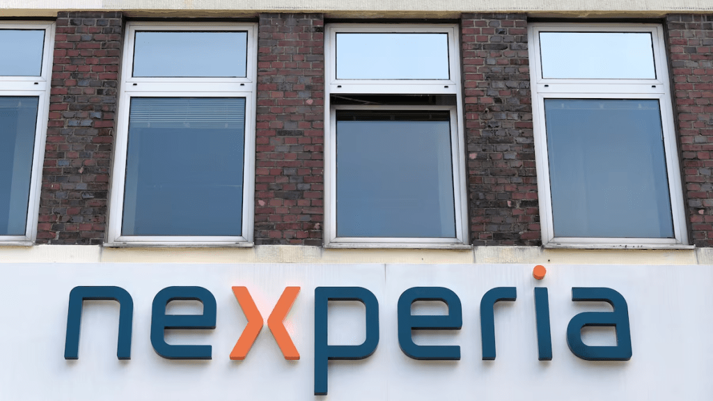 The logo of Dutch semiconductor company Nexperia is pictured, in Hamburg, Germany, June 27, 2024. REUTERS/Fabian Bimmer/File Photo
