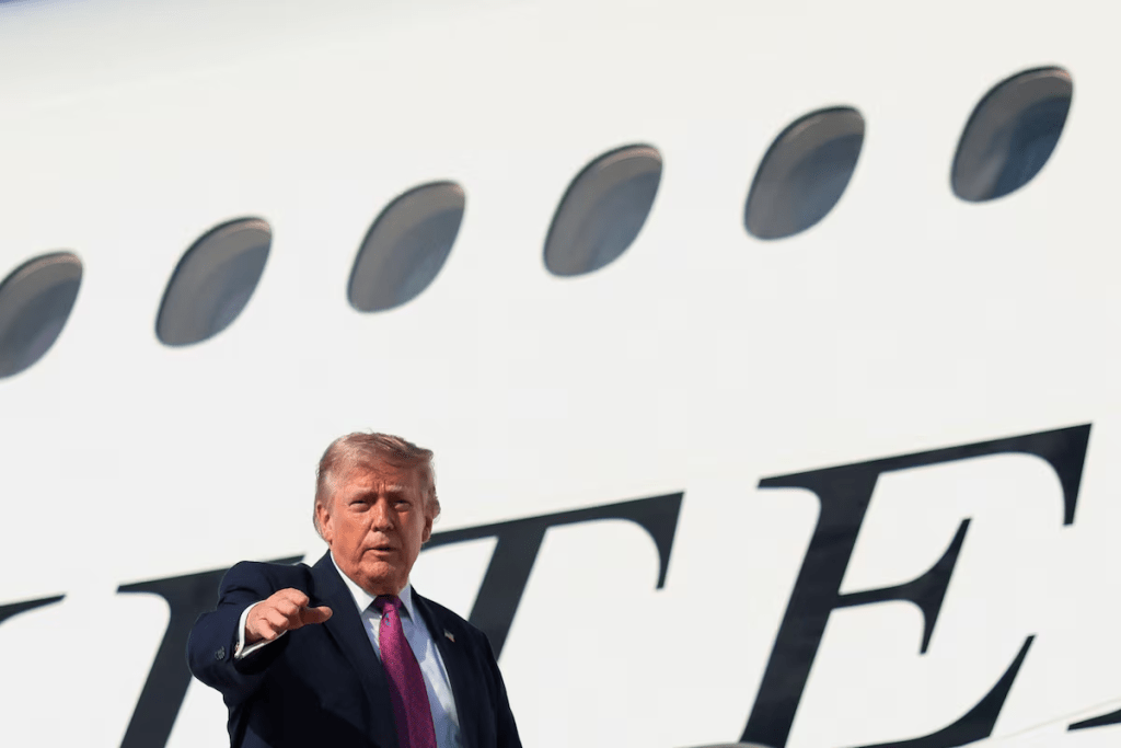 U.S. President Donald Trump boards Air Force One, en route to South Dakota, at Joint Base Andrews, Maryland, U.S., July 3, 2026. REUTERS/Kylie Cooper